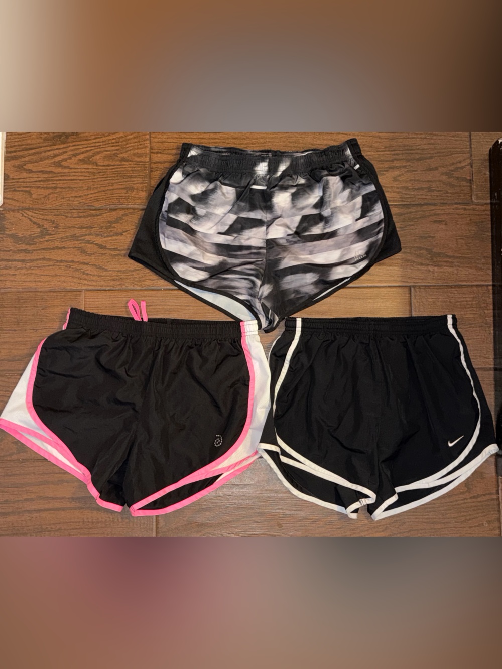 Nike, RBX and be inspired Women's Black Athletic Shorts with Pink and White Trim